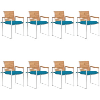 vidaXL Градински столове 8 бр с възглавници тиково дърво масив (3078627)