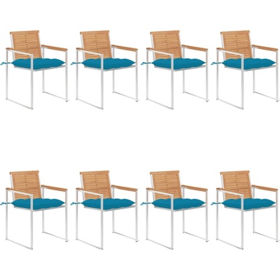 vidaXL Градински столове 8 бр с възглавници тиково дърво масив (3078627)