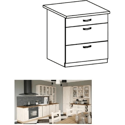 Долен шкаф с чекмеджета Royal D80S3 бяло и северен бор