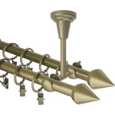 OK-GarnýžeCZ Garnýž kovová dvouřadá 16mm Hrot double zlatá antik 130 cm do stěny / na tunýlek - bez kroužků