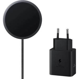 Samsung Магнитно безжично зарядно Samsung EP-P2900TB 25 W Qi2 + мрежово зарядно 45 W черно (EP-P2900TBEGWW)