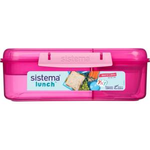 Sistema Кутия за бенто за обяд Sistema Divided Lunch с контейнер за кисело мляко и 2 тави 1.65 л, розова