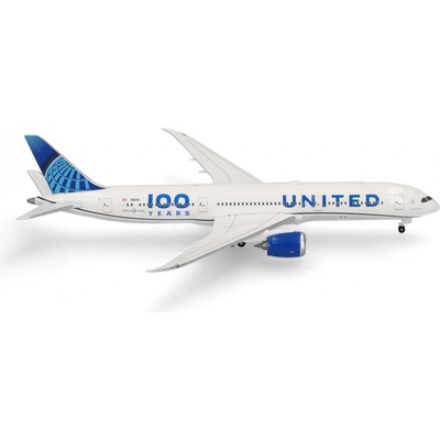 Herpa B787-9 United Airlines "2019s" Colors w. "100th Centennial" sticker 1:500