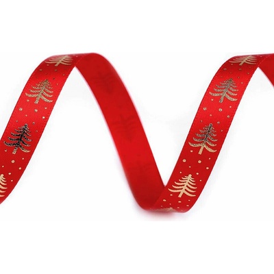 Saténová stuha (10 mm x 5 m) - stromeček varianta červená - zlatá