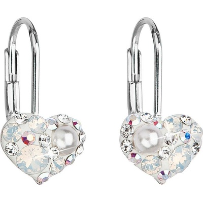 Pavona Stříbrné náušnice visací s krystaly Swarovski bílé srdce 31125.9