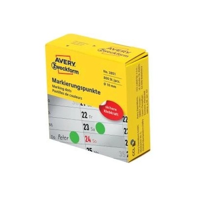 Etikety kruhové 10mm Avery zelené v dispenzore