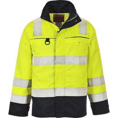 PortWest HI-VIS Bizflame MULTI-NORM FR61 Nehořlavá reflexní bunda antistatická HV žlutá/námořní modrá