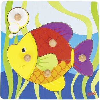 Goki Дървен пъзел с дръжки Goki - Рибка, 5 части (57514)