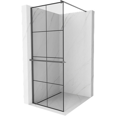 Mexen Kioto+ душ кабина с рафт Walk-in 70 x 200 см, черна решетка, оръжеен метал - 800-070-121-95-77 (800-070-121-95-77)