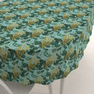 Biante Dekoračný oválny obrus PML-088 Eukalypty na mätovom 140x160 cm