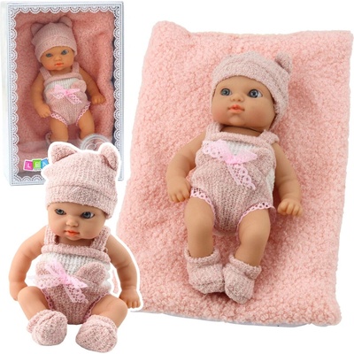 Lean Toys Detská bábika s dekou Biele a ružové oblečenie Čapka 18 cm