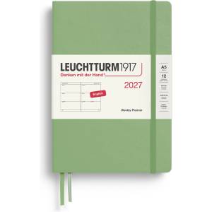 Leuchtturm1917 Weekly Calendar 2027 Medium (A5) - English, Sage, Hardcover, 145 x 210 mm, 12 months - January-December 2027, 1 week per double page, 80 g/m2 paper with high ink compatibility - 400272 (400272)