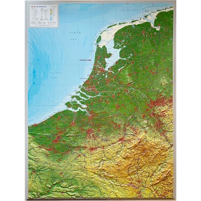 Georelief Benelux - plastická mapa 80 x 60 cm Varianta: bez rámu, Provedení: plastická mapa