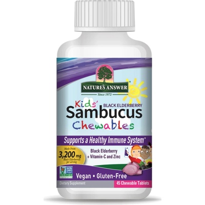 Nature's Answer Kid's Sambucus Chewables, žuvacie tablety pre deti, extrakt z bazy čiernej, 45 ks