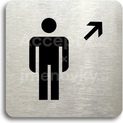 ACCEPT Piktogram WC muži vpravo nahoru - stříbrná tabulka - černý tisk bez rámečku