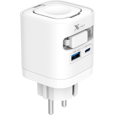 Xmart Бързо Зарядно устройство Xmart RCE-6509ACX, GaN, 65W, USB-C и USB-A порт, Прибиращ се кабел, Зарядно за Apple Watch (29775)