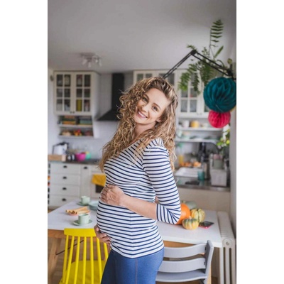 milk & love tehotenské a dojčiace tričko Milk Shirt bielo modré pásky