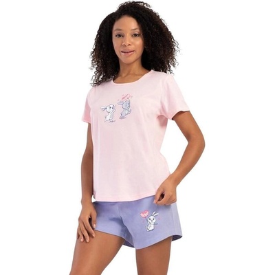Дамска пижама с къс ръкав в розово и лилаво
