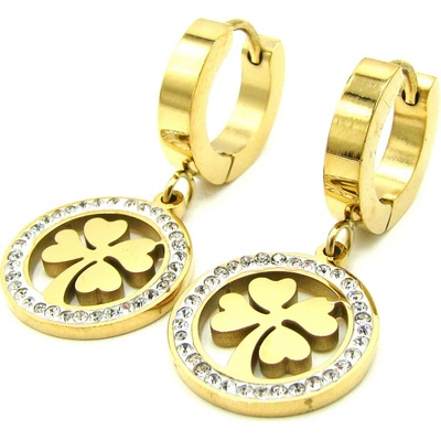 Steel Jewelry náušnice ČTYŘLÍSTEK GOLD Chirurgická ocel NS231145