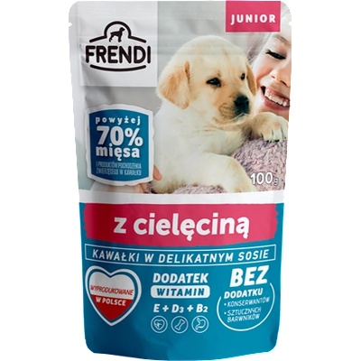 Frendi Frendi- Junior, парченца в деликатен сос с телешко месо за кучета, 100 г