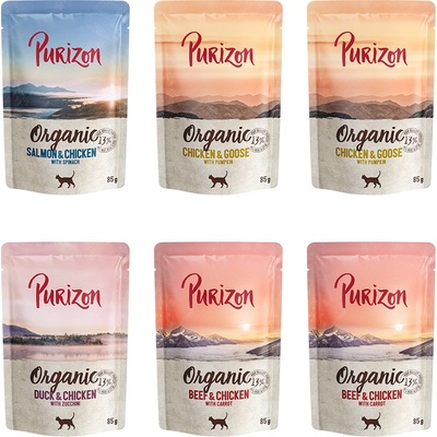 Purizon 6x85г Organic Purizon, консервирана био храна за котки - смесена опаковка