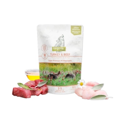 isegrim пауч джуниър с пуйка и говеждо 410гр