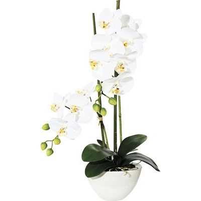 Umelá kvetina orchidea phalaenopsis 50 cm biela v bielej keramickej miske 14,5 x 8,5 cm Real Touch