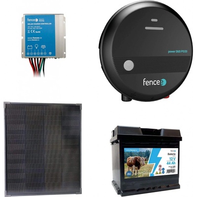 Fencee Sada solární elektrický ohradník s výkonem 2J, solární panel 40 W, regulátor a 12V baterie 44 Ah