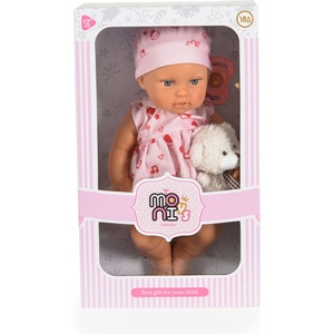 Moni Кукла бебе Moni Toys Bear & Baby LS1255-7, 30 см, розова рокля