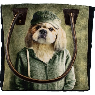 Zamatová kabelka s koženými uchami mr. Dog
