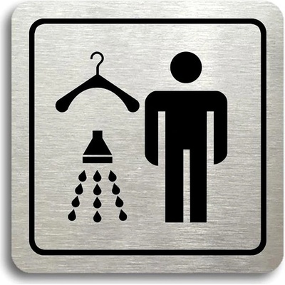 Accept Piktogram „šatňa so sprchou muži“ (80 × 80 mm) (strieborná tabuľka – čierna tlač)