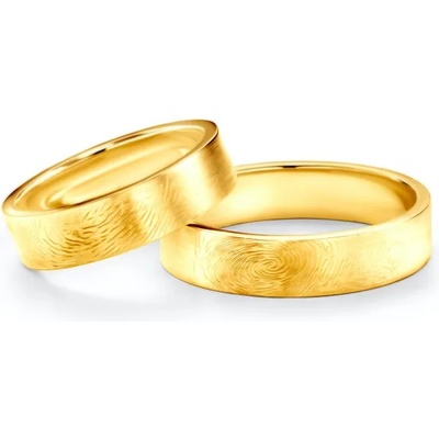 SAVICKI Сватбени халки с пръстов отпечатък: жълто злато, плоски 5 мм