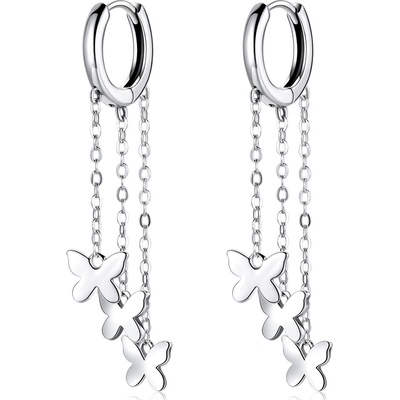 Emporial strieborné visiace retiazkové náušnice Poletujúce motýliky SCE1173