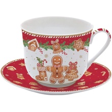 Easy Life Vánoční porcelánová šálek s podšálkem Fancy Gingerbread 400ml