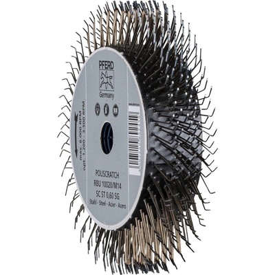 PFERD TOOLS POLISCRATCH okrúhla kefa rozmotaná RBU Ø 100x20mm oceľový drôt M14 Ø 0,60 pre uhlové brúsky 43502102 5 ks