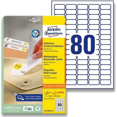 Avery Zweckform L4732REV-25 nepermanentní etikety 35,6 x 16,9 mm 2400 etiket bílé