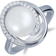 Meucci Masívny strieborný prsteň s perlou a zirkonmi SP23R 9486