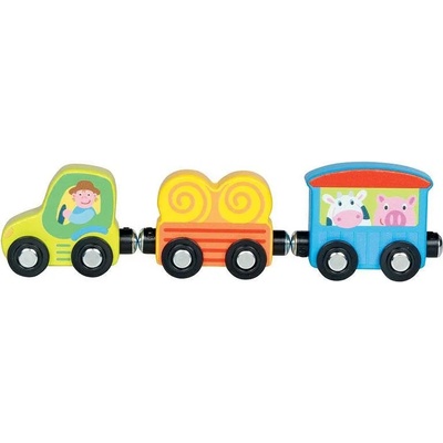 Goki Дървена играчка Goki - Тракторче с ремарке, с магнитно свързване (55862)