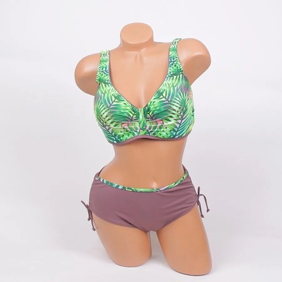 Светлокафяв макси бански с екзотични листа