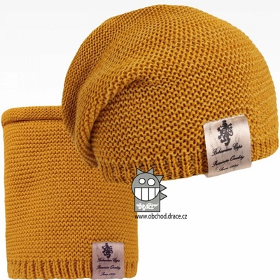 Dráče Čiapka pletená a nákrčník Colors set vzor 12 horčicová