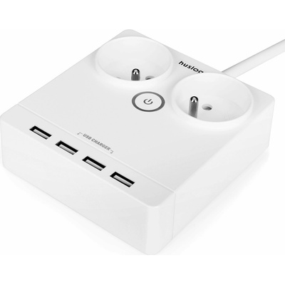 Nabíjecí stanice Huslog 12W 2xzásuvka, 4xUSB bílá
