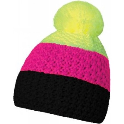 HEJDUK Tříbarevná pletená s bambulkou černá růžová žlutá