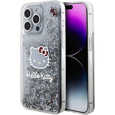 Hello Kitty Liquid Glitter Electroplating Head Logo Case - дизайнерски кейс с висока защита за iPhone 15 Pro Max (прозрачен-сребрист)
