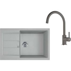 Franke - Кухненски комплект T124Š, мивка от тектонит S2D 611-78 XL и смесител FC 6018.084, сиво/сив камък 143.0687. 403 (143.0687.403) Мивка за вграждане