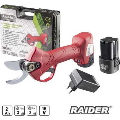 Raider Лозарска ножица, акумулаторна, безчеткова, 16V, 2x2Ah, 25мм, RAIDER RD-PSH02, куфар