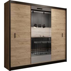 EMS Гардероб MIRO 250x215 см с огледало, дъб крафт/черен (MT0021)