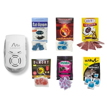 Image 1 of Англия Gardigo PLUS за 230 кв. м. + XXL КОМПЛЕКТ: Отрови за мишки - Мумия, Д-р Морт, Infer-no Grain Lux, Ратибром, Infern-no паста, Rat Venom (62323-801010-1207-3001-1205-1003-802801)