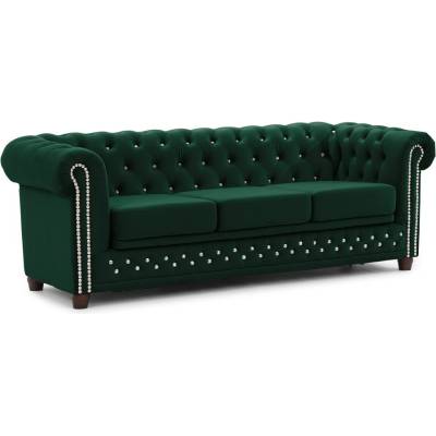 ROPEZ Зелен кадифен разтегателен диван 203 cm York Blik - Ropez (York Blink Sofa 3os. z f.spania Riviera 38 ( Davis ) l. srebrne, nogi brąz)