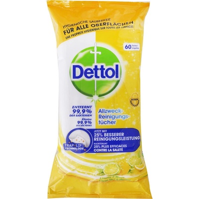 Dettol antibakteriální čistící ubrousky Citron a máta 60 ks