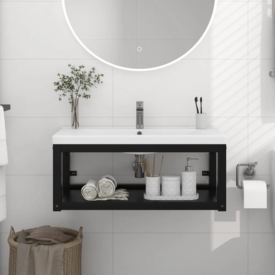 vidaXL Рамка за мивка за баня стенен монтаж черна 79x38x31 см желязо (338495)